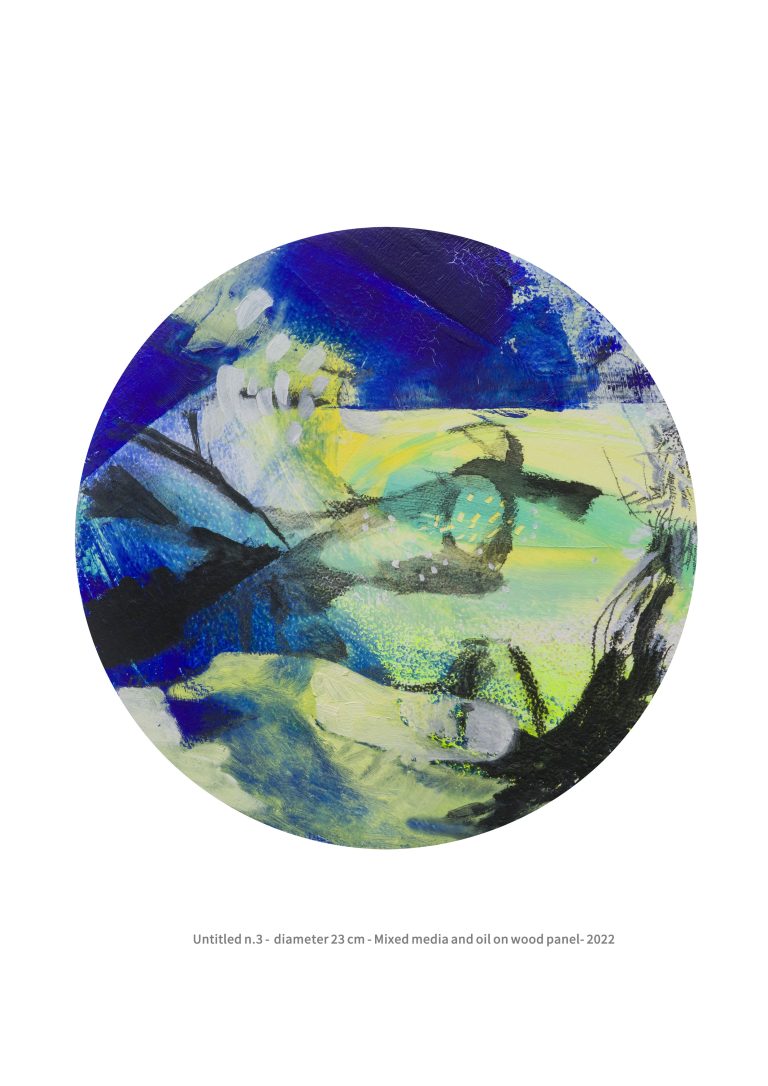untitled n.3 - diameter 23 cm - Mixed media and oil on wood panel - 2022