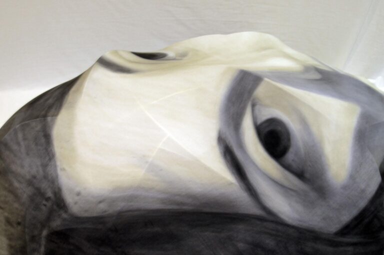 Untitled, soft pastel on textile and iron rods, 2026, 147 x 110 x 40 cm